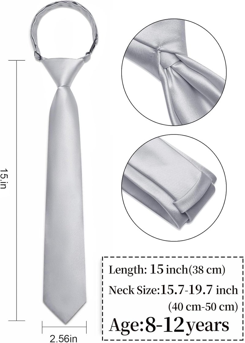 Ailisus Store Boys Tie Solid Color Silk Satin Pre-tied Kids Necktie for Age 8-12 Adjustable Formal Wedding School Graduation - Image 3